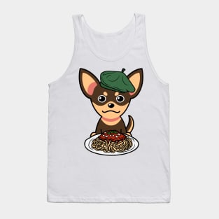 Cute small dog eating spaghetti Tank Top